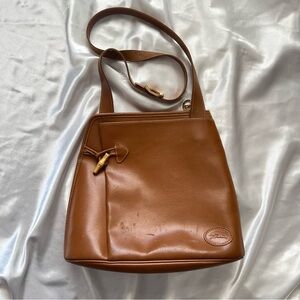 Vintage Longchamp Bamboo Toggle Leather Crossbody Bag